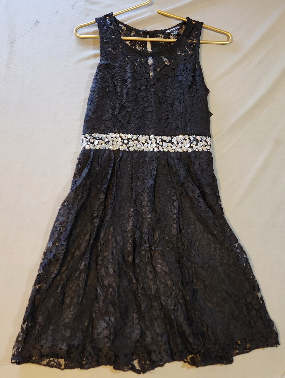 imPRESS Black Lace Dress with Iridescent Gem Trim